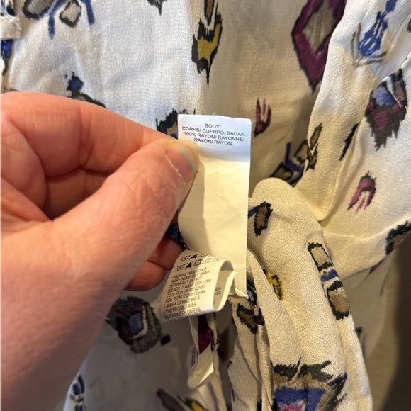 Lucky Brand Aztec Boho Print Sheer Henley Blouse Size L Natural Long Sleeve - Picture 7 of 7